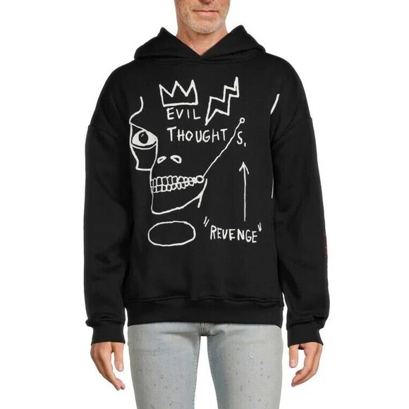 Reason Basquiat Hoodie Men’s Large Black White Evil Thoughts Graphic - Picture 2 of 16